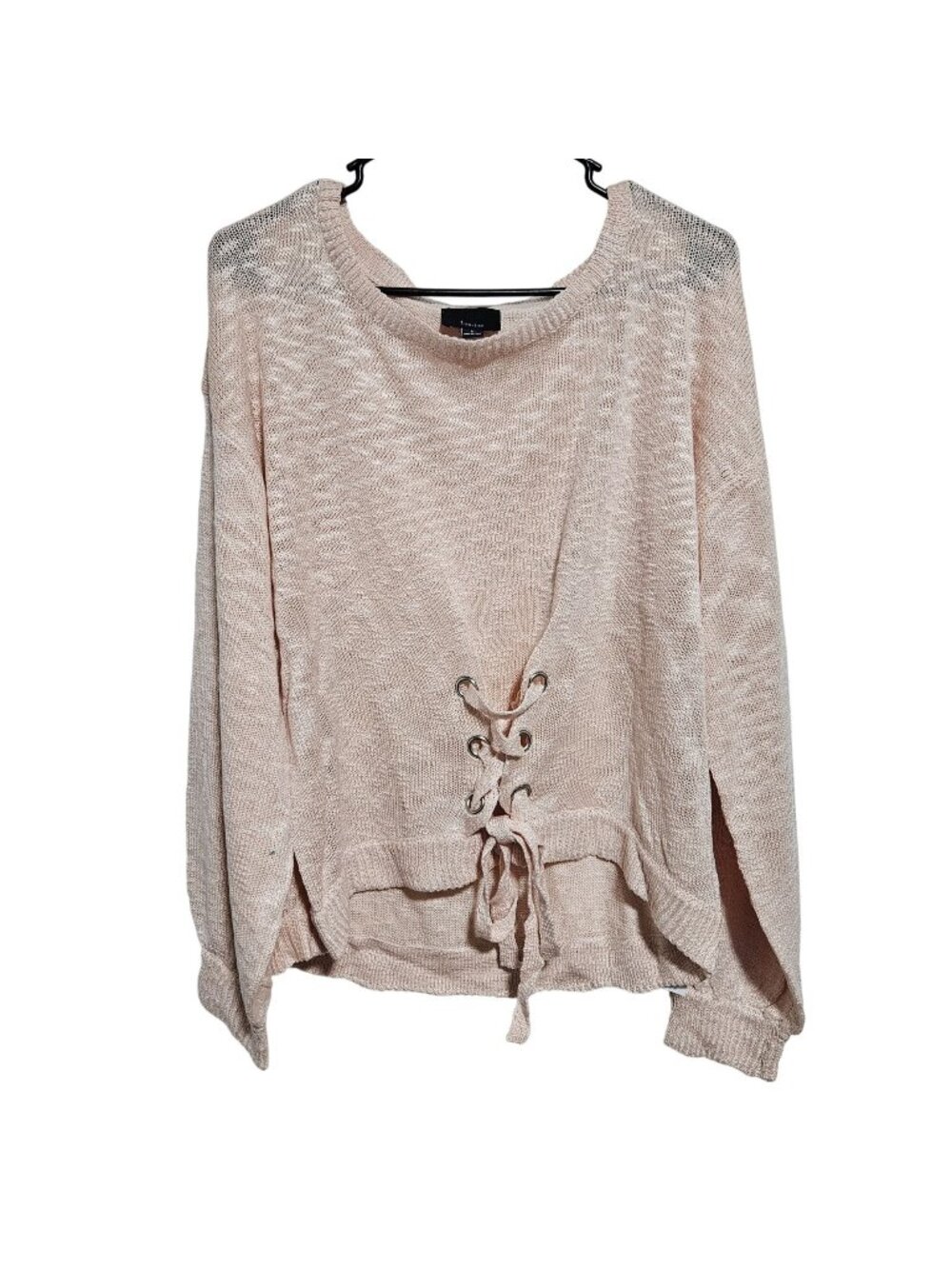 Lumière Knit Sweater Size Large Light Pink Lace-Up Back Detail Pullover New